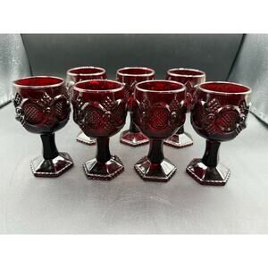 Avon 1876 Cape Cod Ruby Red Wine Goblets – 4.25” Vintage Set of 7